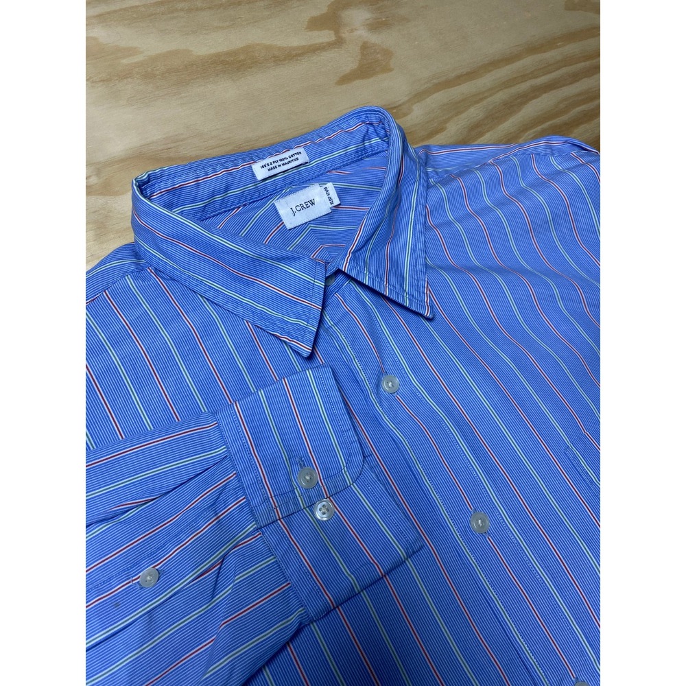 J.Crew Striped Button Down Shirt 100% Cotton Long Sleeve XL(17-17 1/2) Blue Red